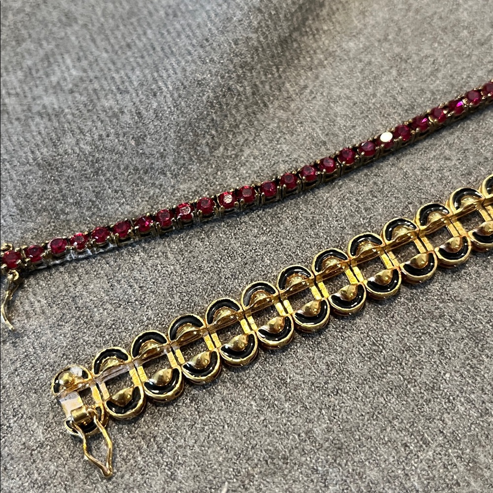 Joan Rivers Vintage 2 in 1 Ruby Red Crystal Tennis Bracelet-7”-7.25” - Picture 7 of 10